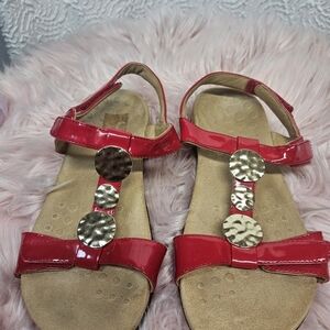 Vionic Red and Gold Sandals with Decorative Straps